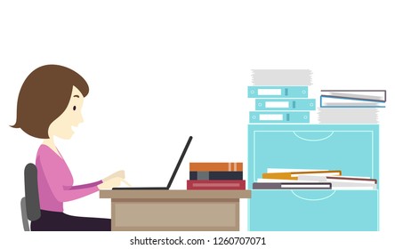 Illustration Of A Girl Teacher Using Laptop Inside The Faculty Room