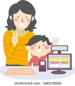 Illustration Of A Girl Teaching Her Son How To Order In A Fast Food Restaurant