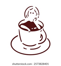 Illustration of a girl in a teacup