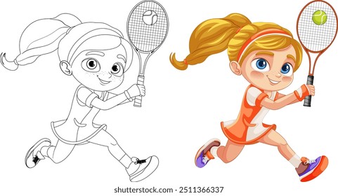 Illustration of a girl with a tennis racket