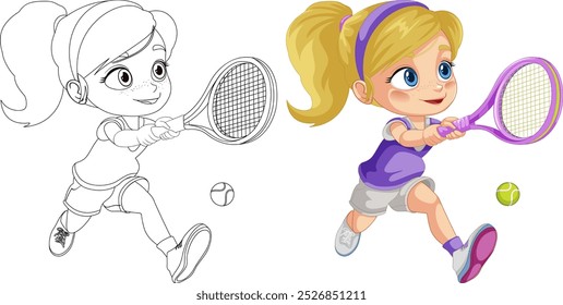 Illustration of a girl with tennis racket