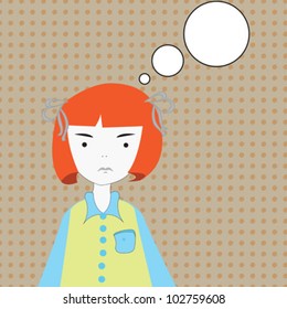 Illustration of a girl with text bubble