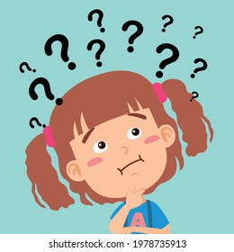 illustration of girl thinking with question marks vector