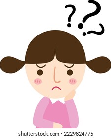 illustration of girl thinking with question marks