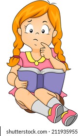 Illustration of a Girl Thinking While Holding a Book
