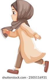 Illustration of a girl in traditional attire running