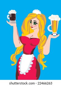 illustration with girl and two glass of beer