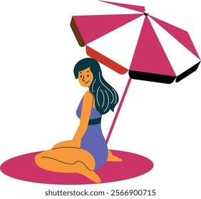 illustration of a girl under a beach umbrella