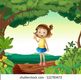 Illustration of a girl under tree in nature