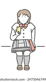 Illustration of a girl in uniform using a smartphone while sitting