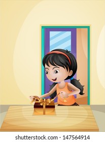 Illustration of a girl unwrapping a gift