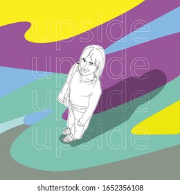 Illustration girl upside with colorful background