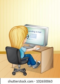 Illustration of a girl using computer