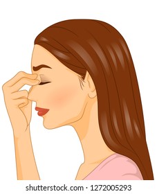 Illustration of a Girl Using Her Fingers and Massaging Her Forehead