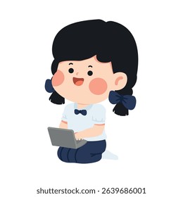 Illustration of Girl Using Laptop cartoon