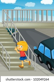 Illustration of girl using overpass