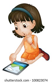 Illustration of a girl using a tablet computer