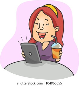 Illustration of a Girl Using a Tablet Computer