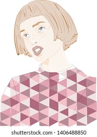 illustration girl, vector, art ,triangle pattern 