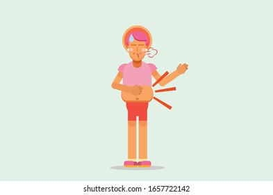 An illustration of a girl very full, Happy summertime theme. Simple vector illustration, this illustration can use as a sticker also. 