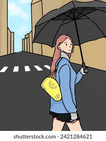 illustration of a girl walking in the city