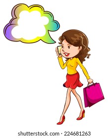 Illustration of a girl walking with an empty callout template on a white background 