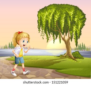 Illustration of a girl walking hurriedly