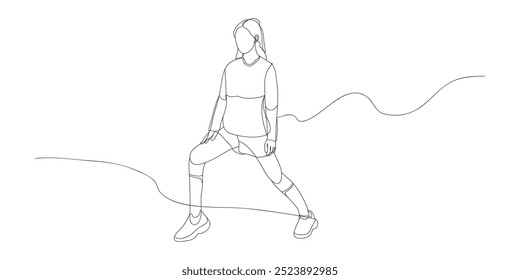 A Ilustração de menina aquecimento que é feito por estilo de arte de linha única isolado no fundo branco. Single line girl aquecimento up bom para o esporte de fundo, ícone, ou qualquer produto.