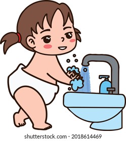 illustration of a girl washing hands in vector