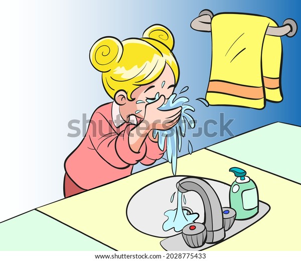 Illustration Girl Washing Her Face Bathroom Stock Vector (Royalty Free ...