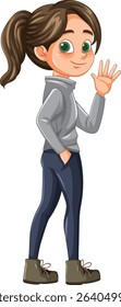 Illustration of a girl waving with a smile