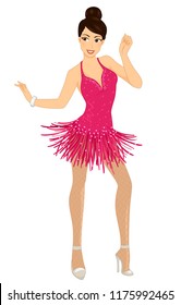 Illustration of a Girl Wearing Beautiful Dress and High Heels Ballroom Dancing