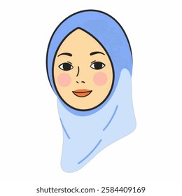 Illustration of a Girl Wearing a Blue Hijab, Perfect for Cultural and Modest Fashion Designs A young girl in a blue hijab, reflecting cultural identity, faith, and modest fashion