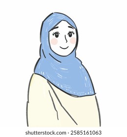 Illustration of a Girl Wearing a Blue Hijab, Perfect for Cultural, Modesty, and IdentityThemed Designs A young girl wearing a soft blue hijab, her expression calm and confident, representing cultural 