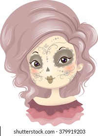 Illustration of a Girl Wearing a Creative Day of the Dead Make Up