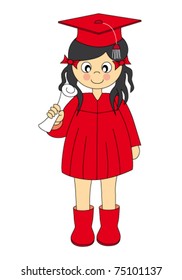 Illustration of a girl Wearing Graduation Attire