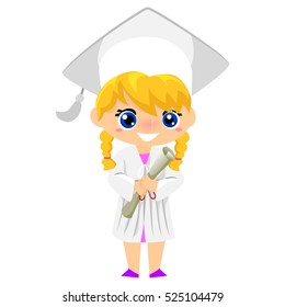 Illustration of a Girl wearing Graduation Suit Holding her Diploma