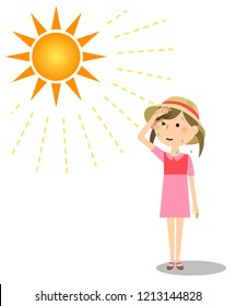 It is an illustration of a girl wearing a hat with measures against heat stroke.