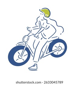 Illustration of a girl wearing a helmet and riding an electric vehicle
