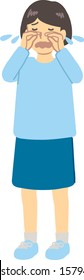 Illustration of a girl wearing light blue clothes crying