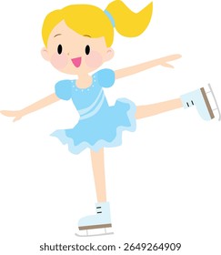 Ilustração de uma menina vestindo azul claro figurino patinação. Patinação no gelo. Bonitinho, divertido. Ilustração vetorial.