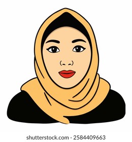 Illustration of a Girl Wearing an Orange Hijab, Great for Cultural and Modest Fashion Artwork A young girl wearing an orange hijab, showcasing cultural identity, modesty, and personal style