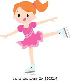 Ilustração de uma menina vestindo a figura rosa patinação. Patinação no gelo. Bonitinho, divertido. Ilustração vetorial.
