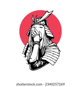 illustration of girl wearing a samurai suit