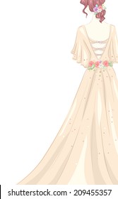 Illustration of a Girl Wearing a Shabby Chic-Themed Gown