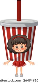 Illustration of a girl wearing a soda cup