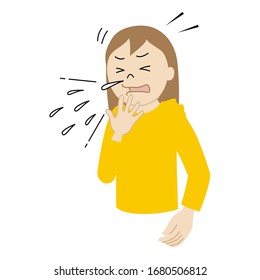 Illustration of a girl who can't stop sneezing.