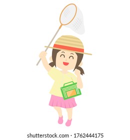 Illustration of a girl who catches insects.