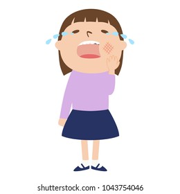 Illustration of a girl who is crying due to a toothache pain. Cavities, also called tooth decay, are permanently damaged areas in the hard surface of teeth that develop into tiny openings or holes.