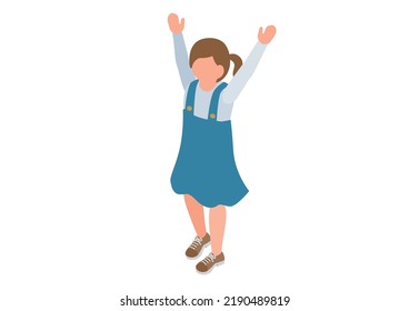 It is an illustration of a girl who expresses joy by doing a banzai.
